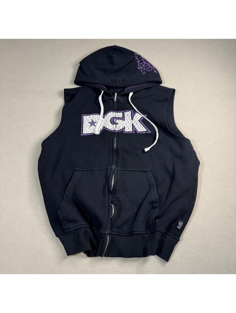 Vintage DGK x Reebok RBK Sleeveless Zip Hoodie Vest XL Black Purple Y2K Skate